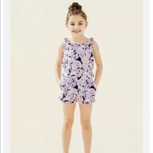 Lilly Pulitzer Girl's Cady Romper in High Tide Navy Its For Shore